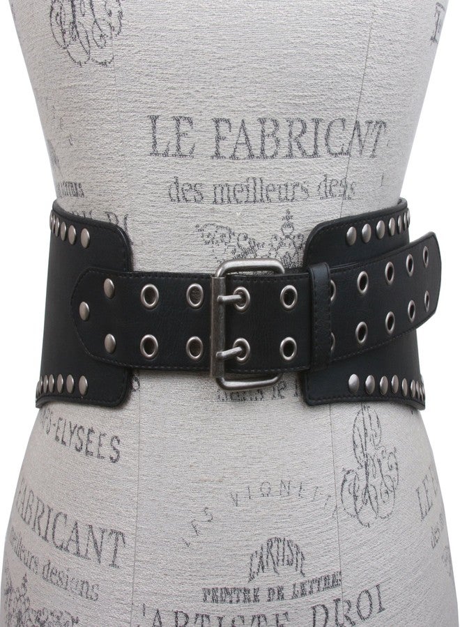 Beltiscool Ladies Wide Nail Head Studded Fashion Belt, Black | m/l (34"-36" waist) - Image 2